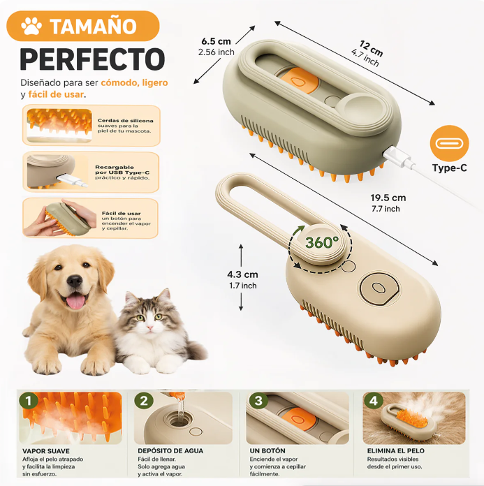 VaporPet Brush™ - Cepillo de vapor 3 em 1 para Mascotas